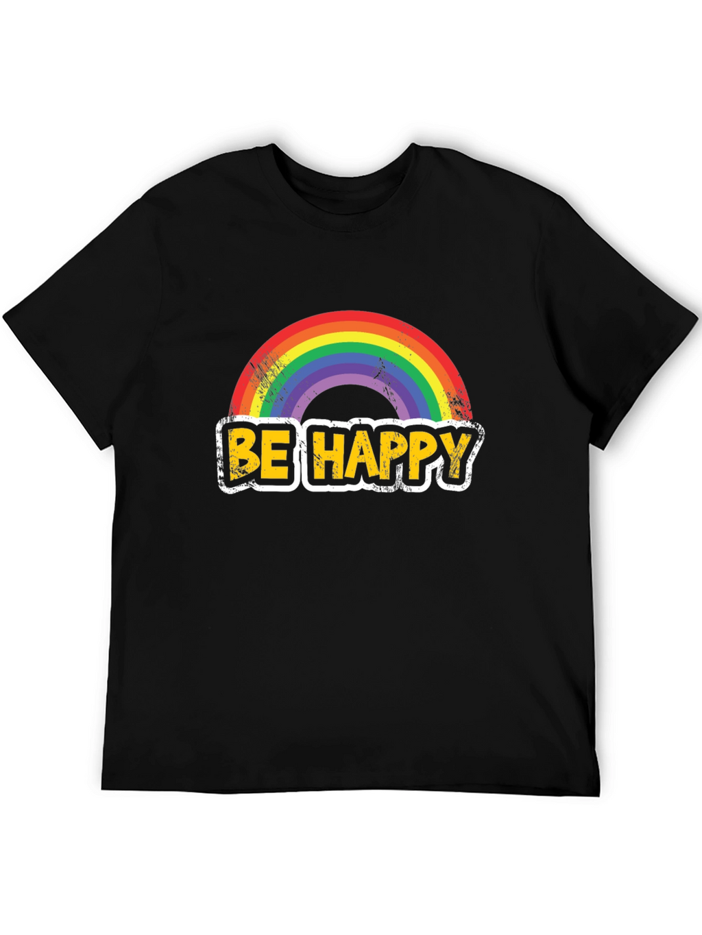 Be Happy Rainbow Graphic T-Shirt - Mens Black Tee