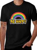 Be Happy Rainbow Graphic T-Shirt - Mens Black Tee