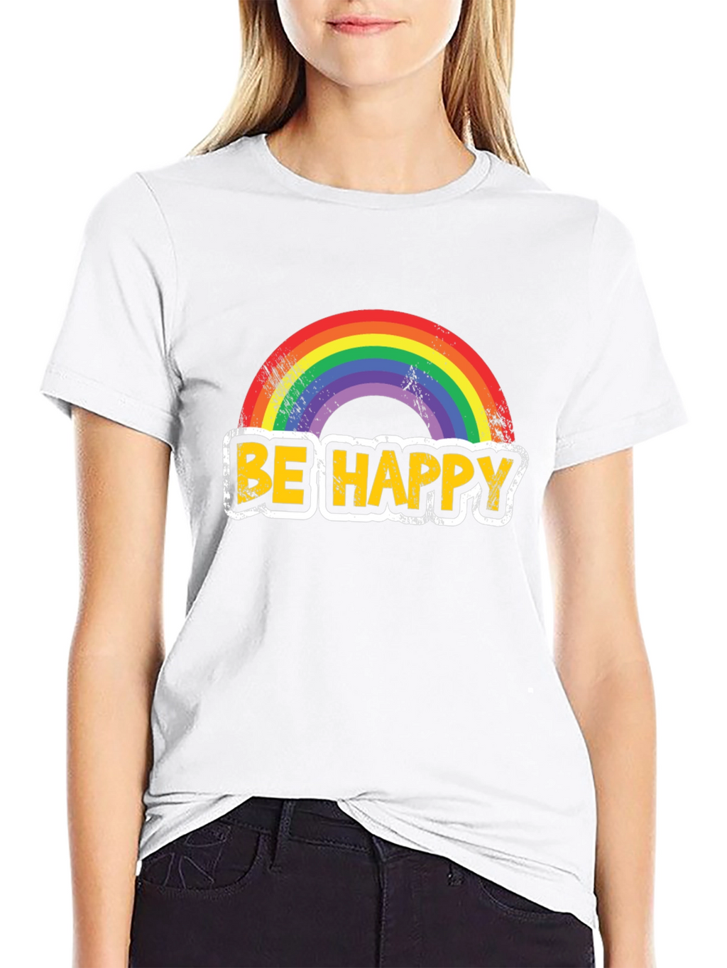 Be Happy Rainbow Graphic T-Shirt - Mens Black Tee
