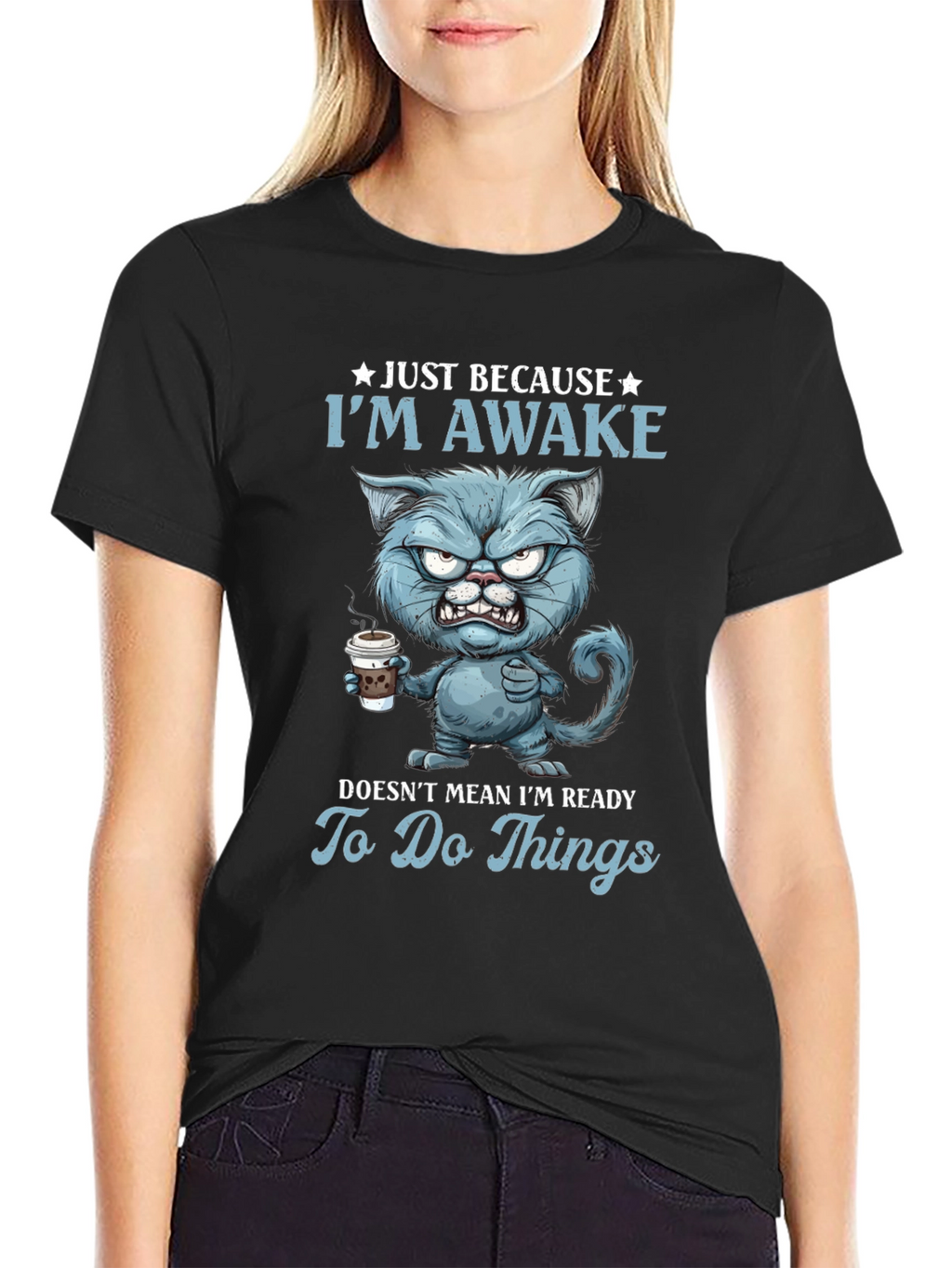 Just Because Im Awake Funny Cat T-Shirt