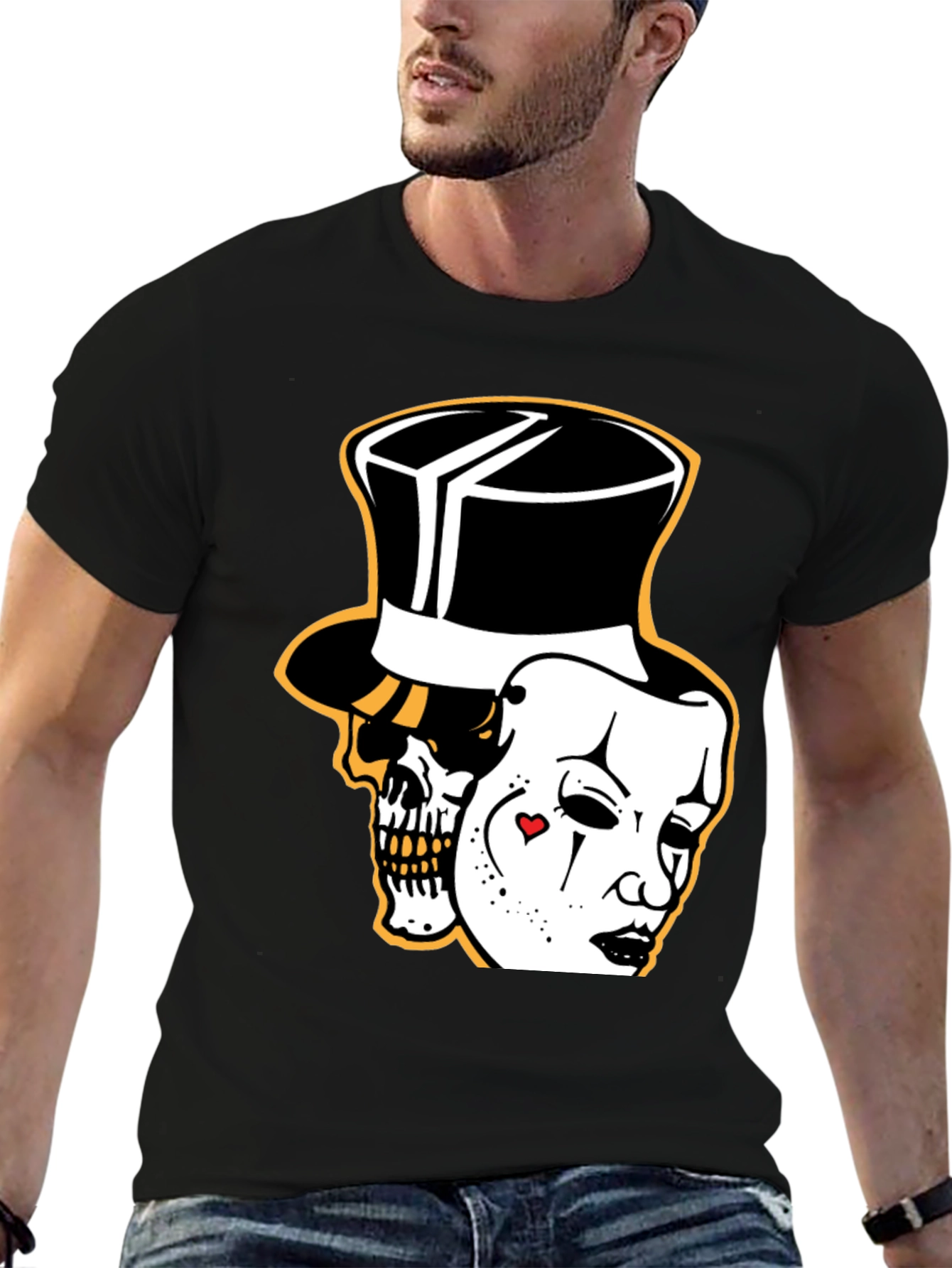 Skull Mask Graphic Tee - Stylish Black Cotton T-Shirt