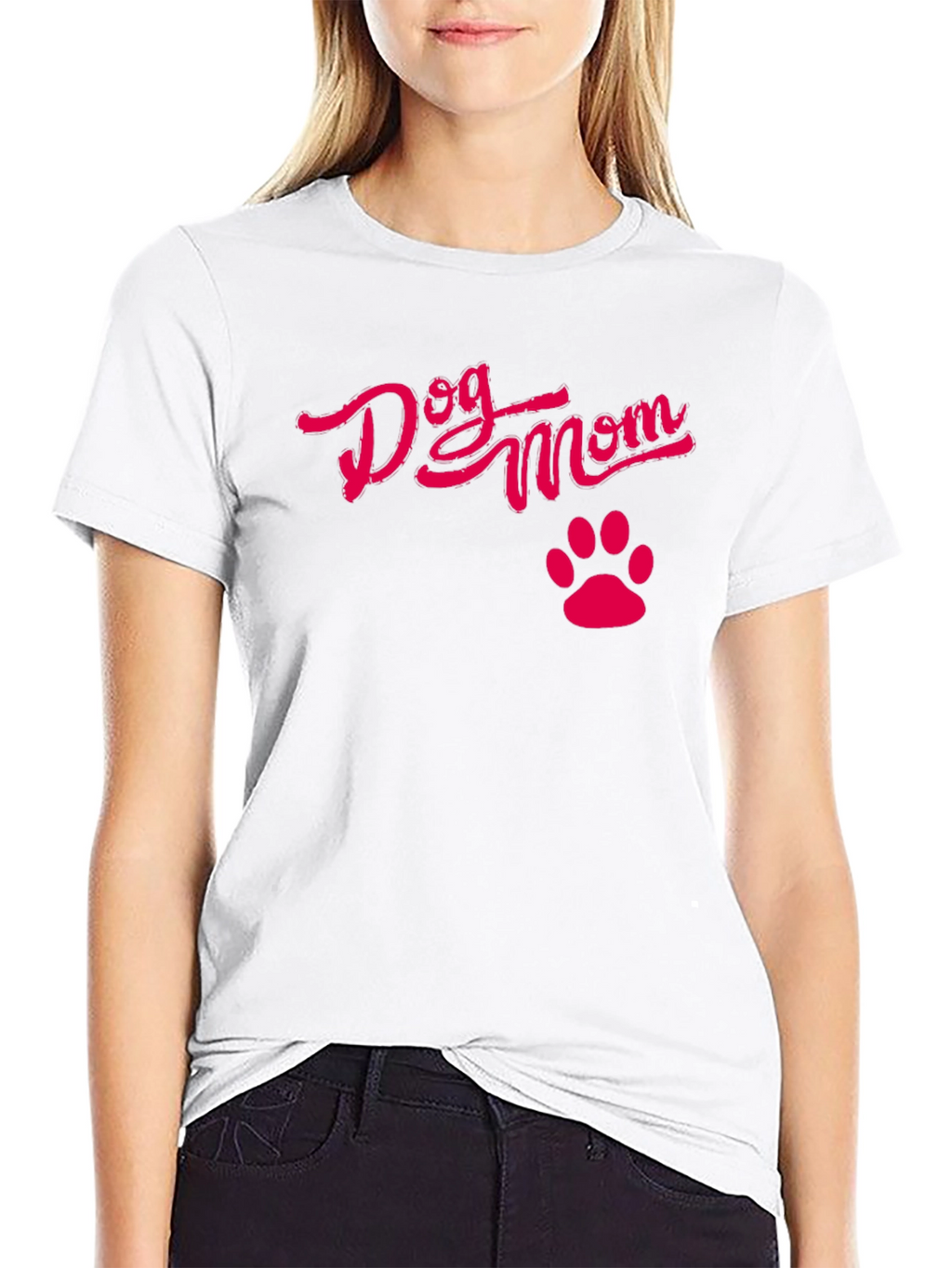 Dog Mom Black T-Shirt with Pink Paw Print