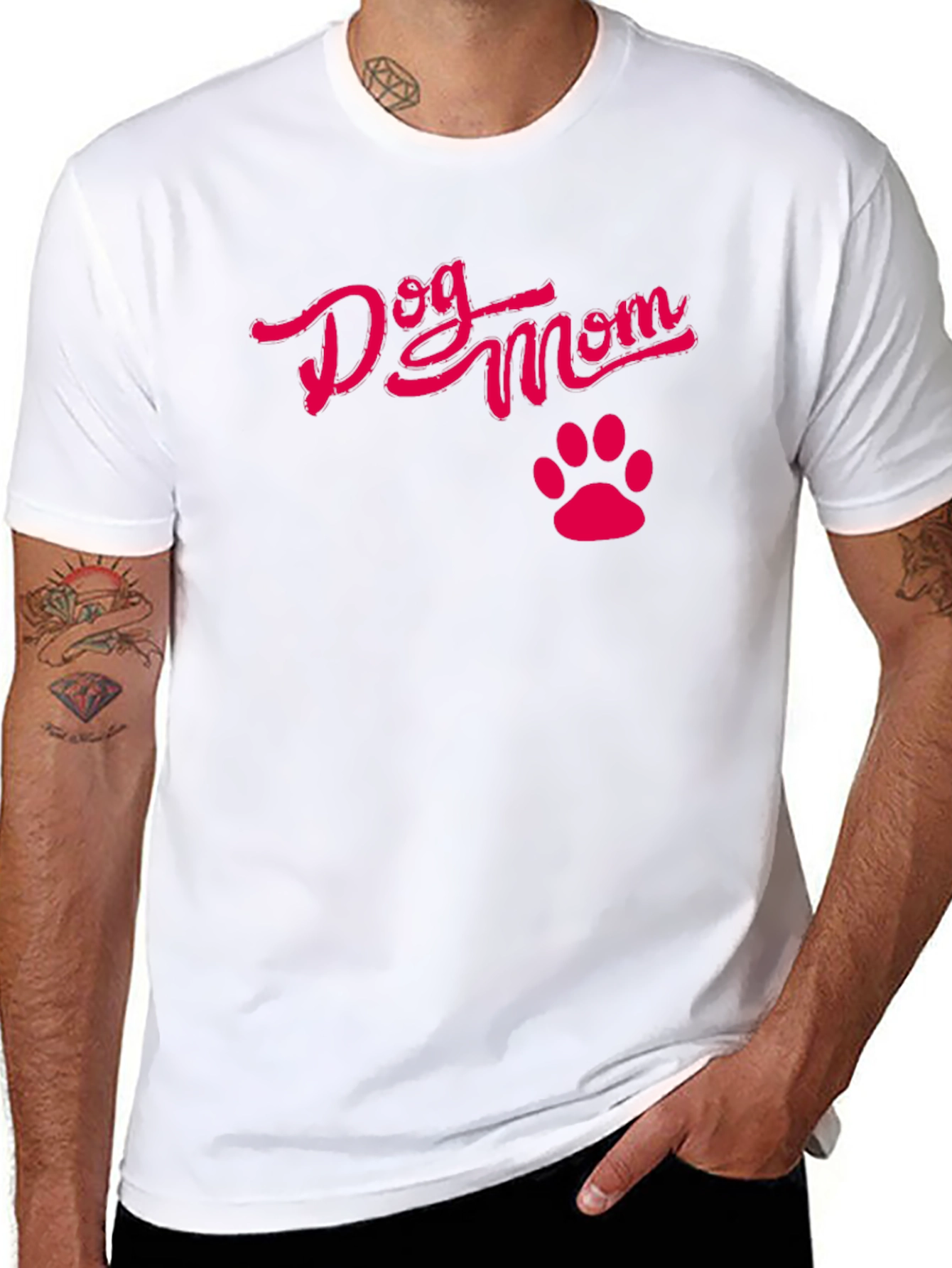 Dog Mom Black T-Shirt with Pink Paw Print