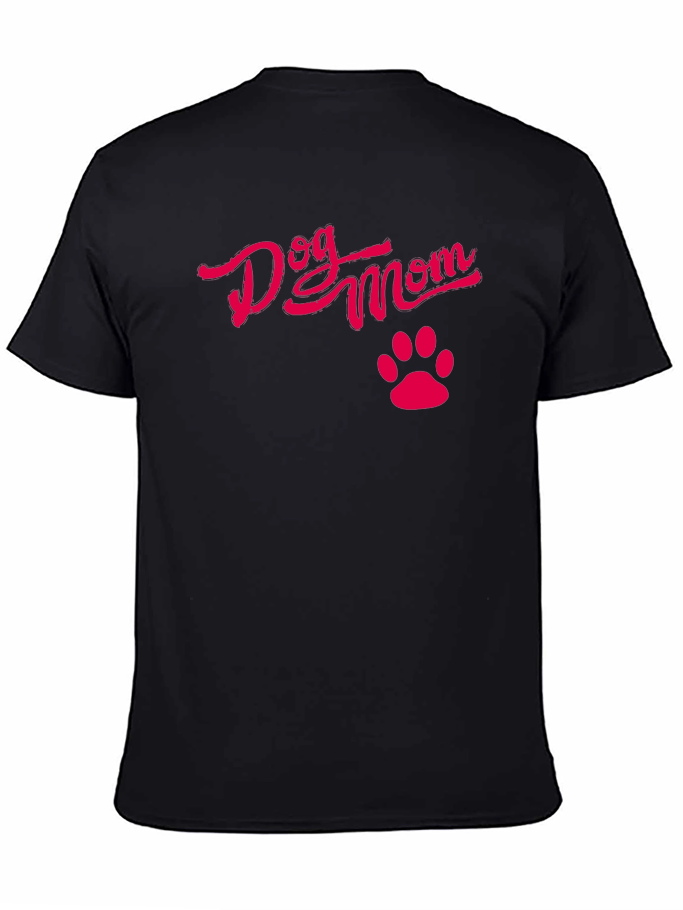 Dog Mom Black T-Shirt with Pink Paw Print