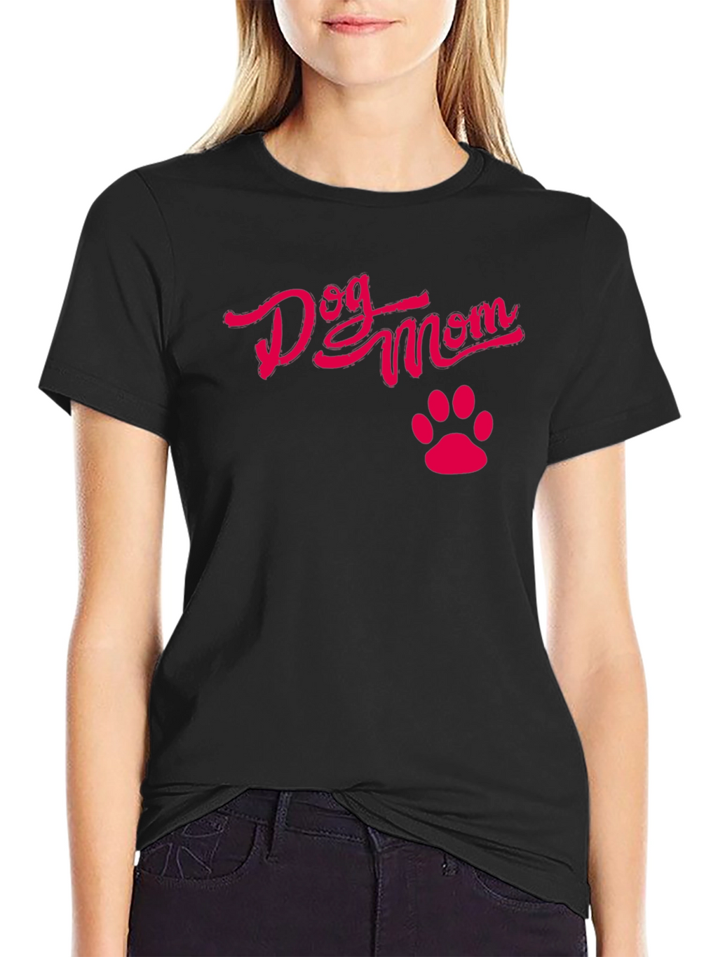 Dog Mom Black T-Shirt with Pink Paw Print
