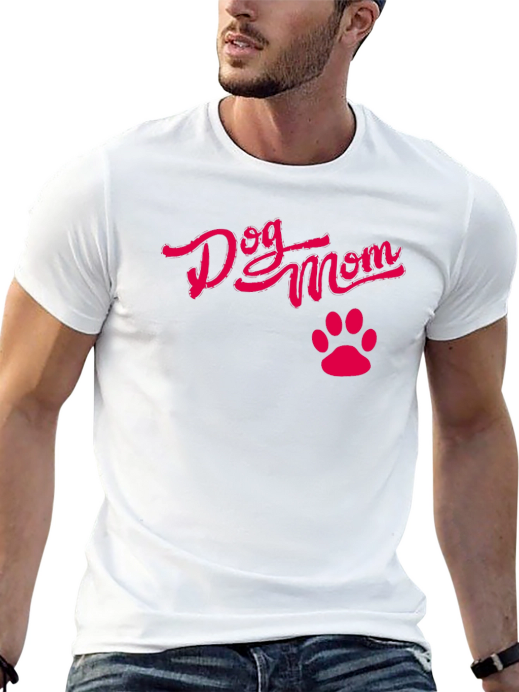 Dog Mom Black T-Shirt with Pink Paw Print