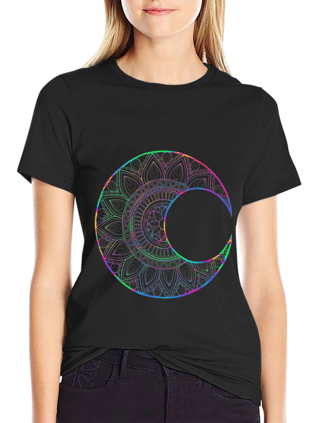 Lunar Mandala T-Shirt - Black Graphic Tee