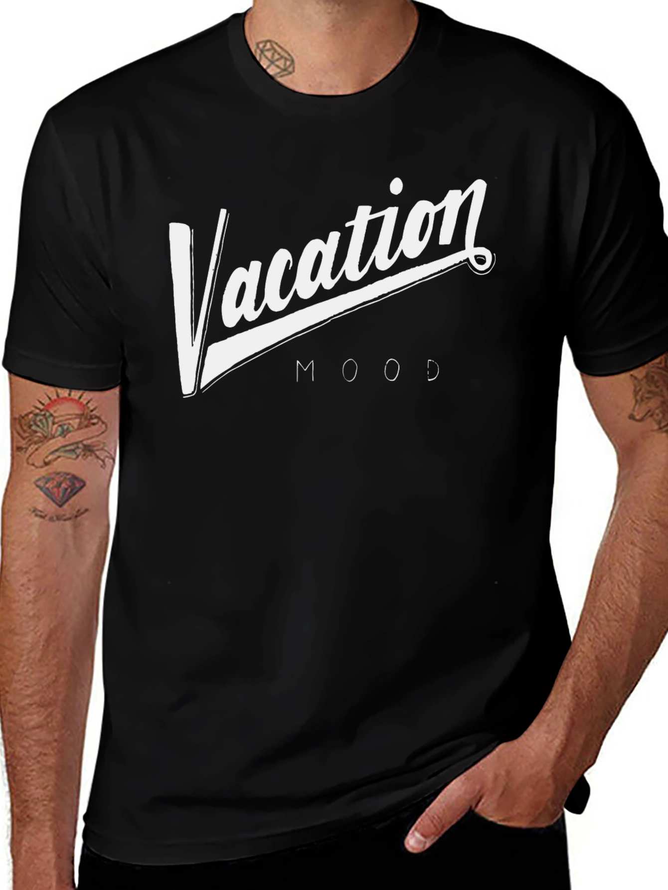 Vacation Mood Graphic Tee - Stylish Black T-Shirt