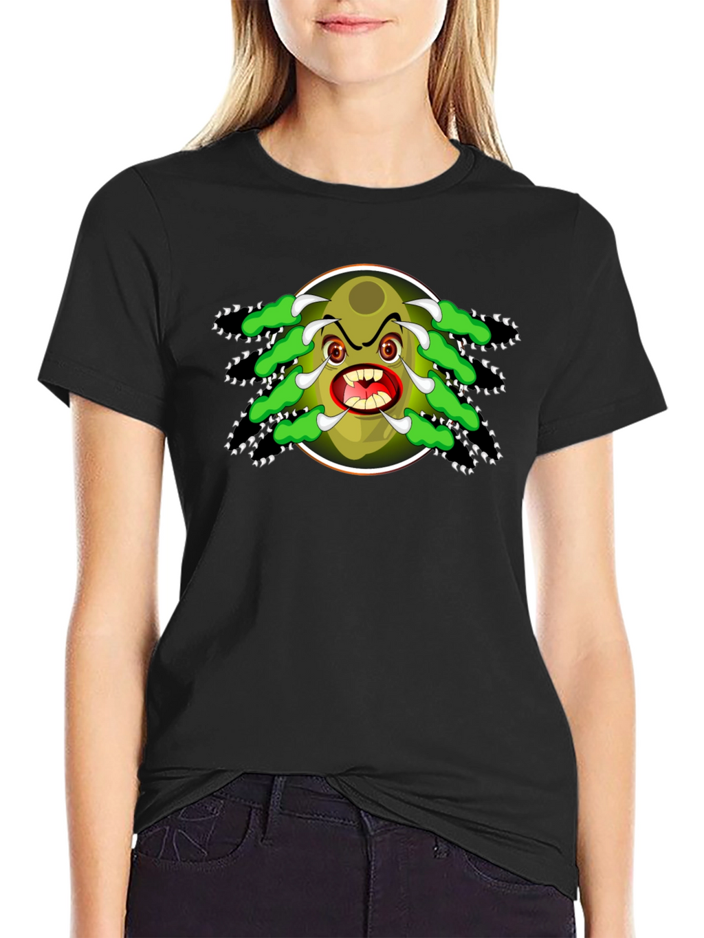 Cartoon Monster Graphic Black T-Shirt