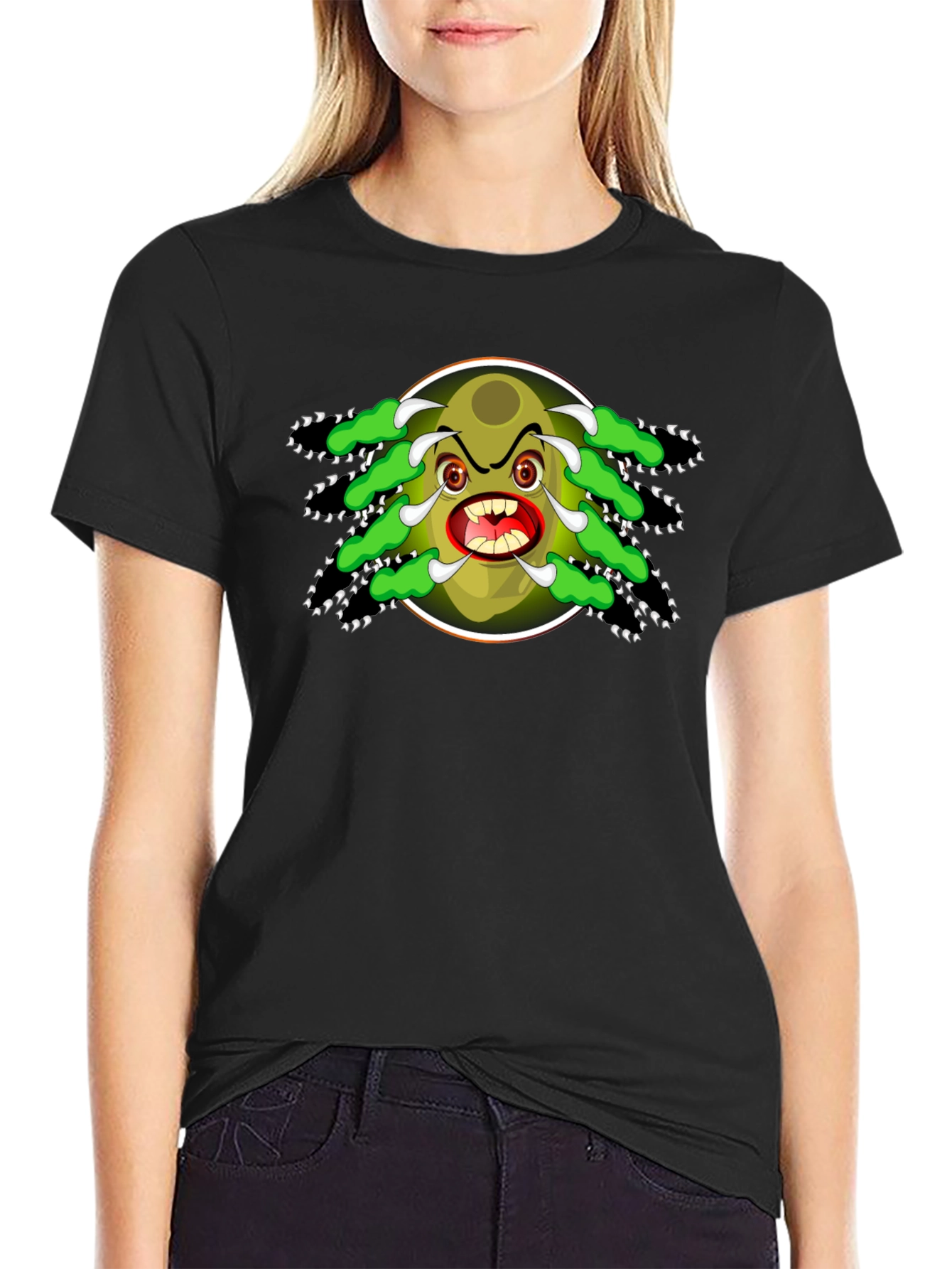 Cartoon Monster Graphic Black T-Shirt