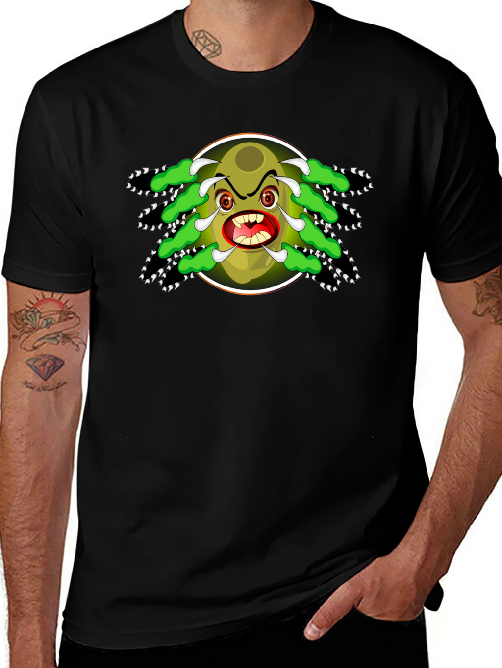Cartoon Monster Graphic Black T-Shirt