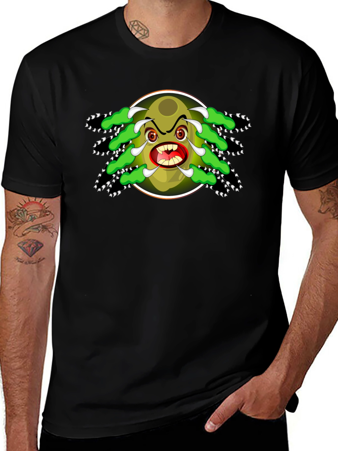 Cartoon Monster Graphic Black T-Shirt