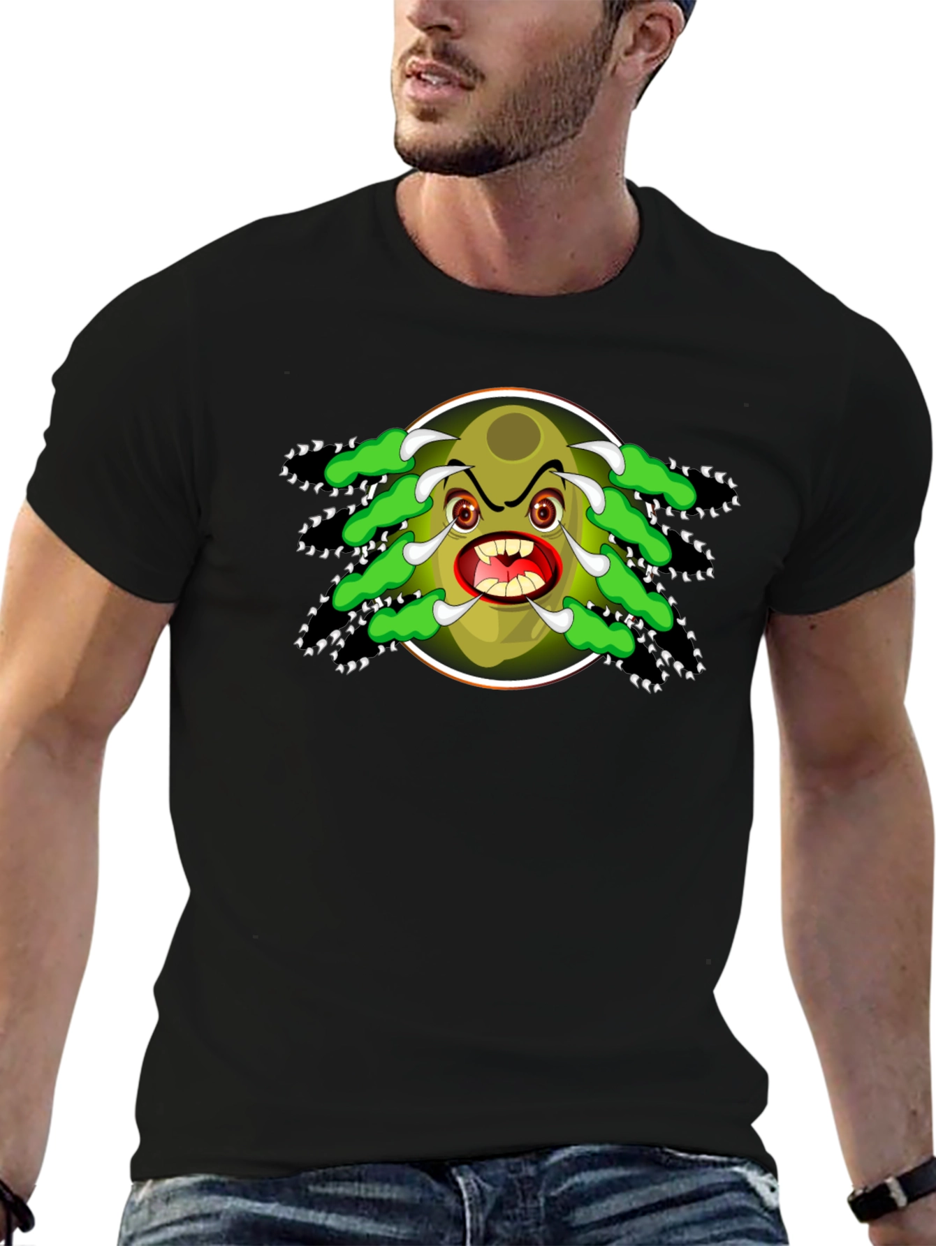 Cartoon Monster Graphic Black T-Shirt