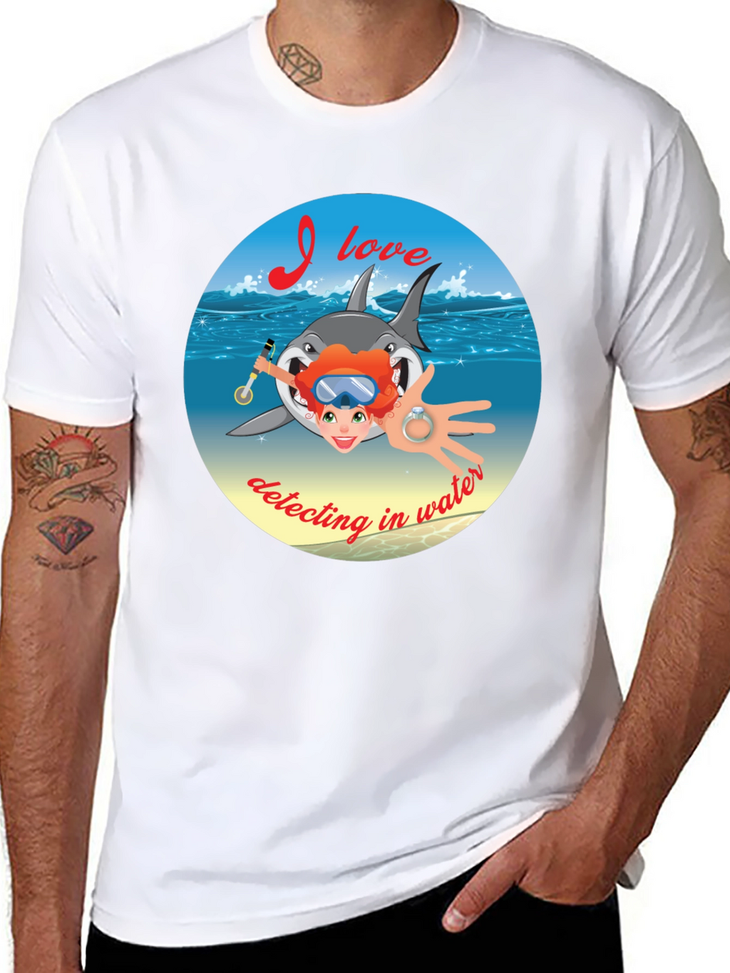 Diving Shark T-Shirt - Metal Detecting Water Design