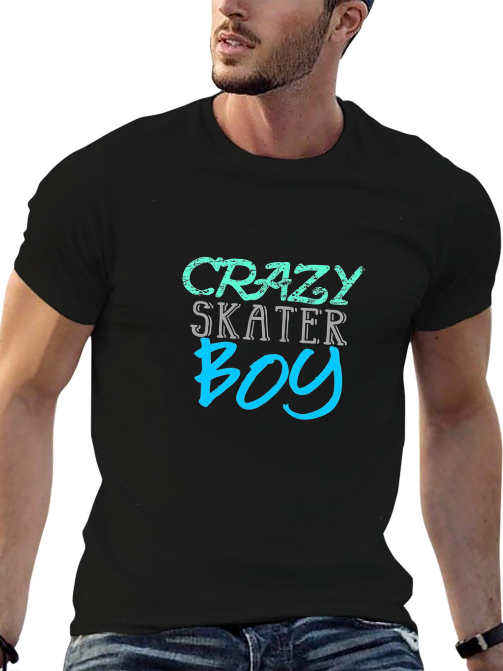 Crazy Skater Boy Graphic Tee - Black Casual Shirt