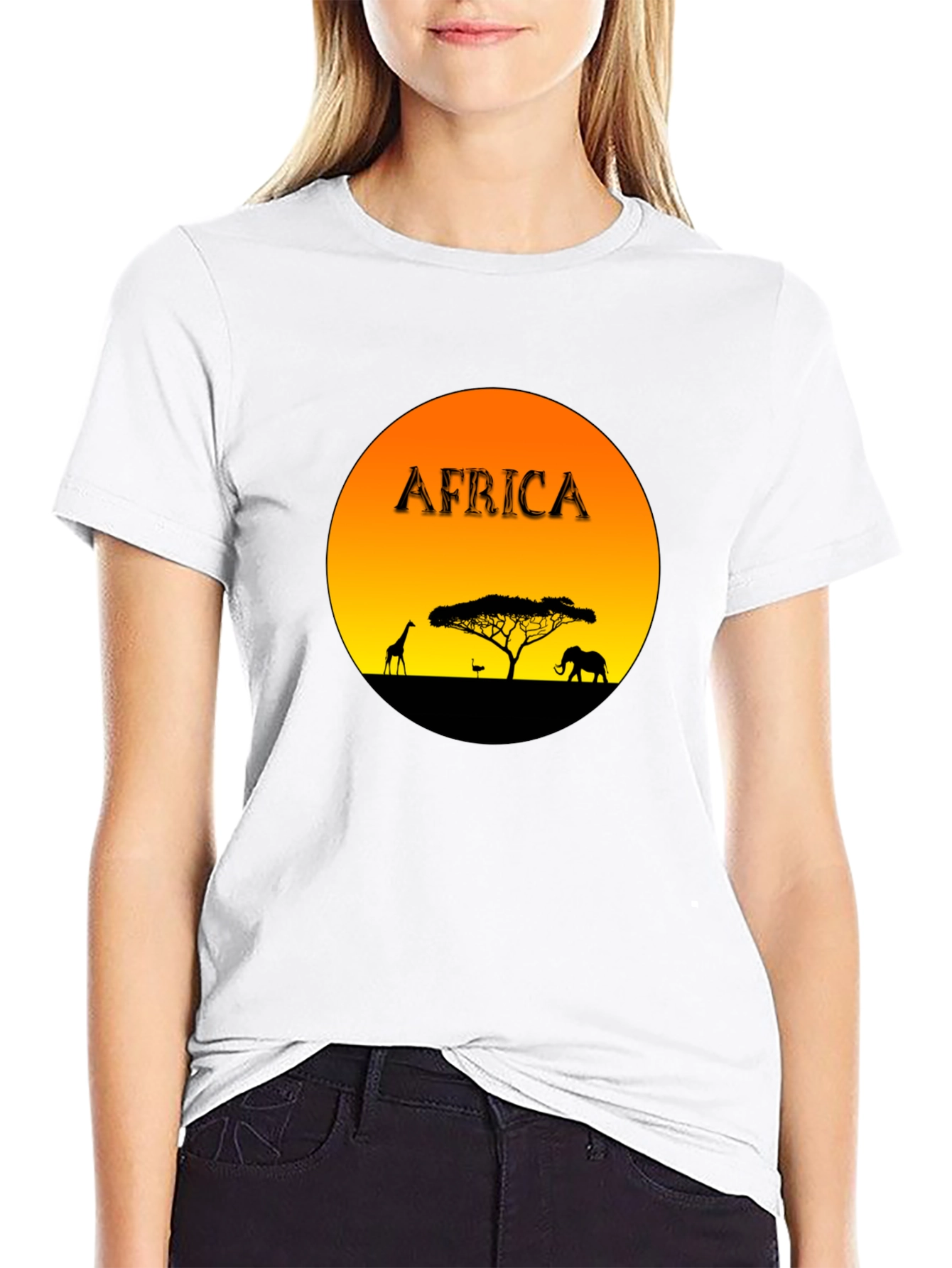 Africa Sunset Graphic Tee - Black Cotton Blend T-Shirt