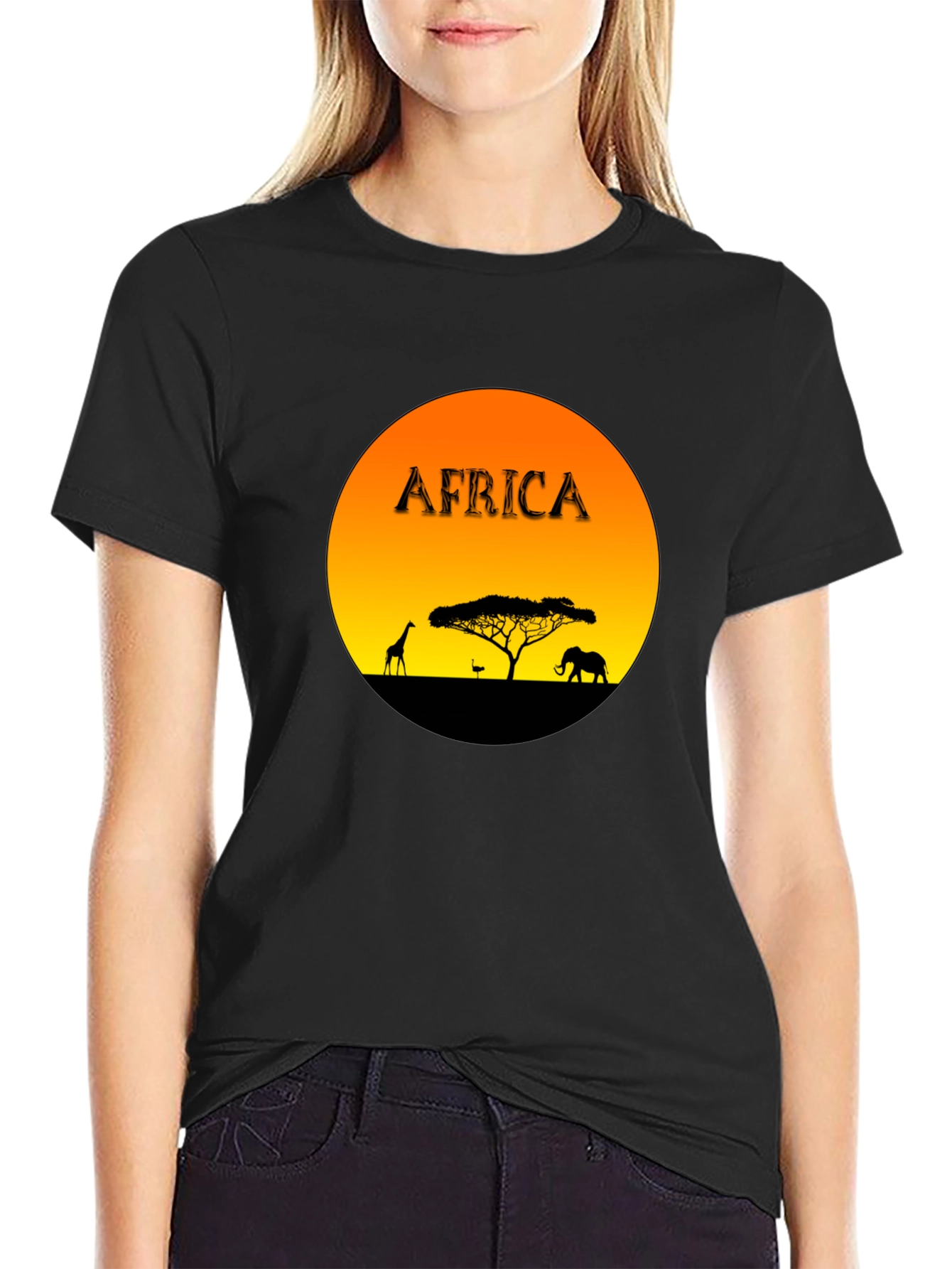 Africa Sunset Graphic Tee - Black Cotton Blend T-Shirt