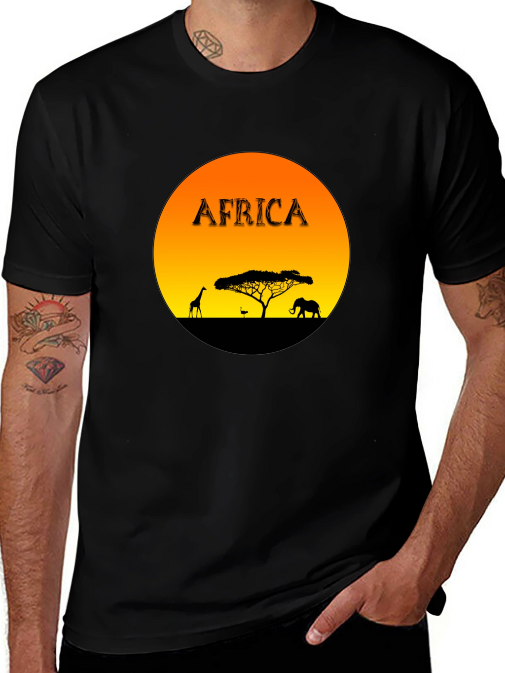 Africa Sunset Graphic Tee - Black Cotton Blend T-Shirt