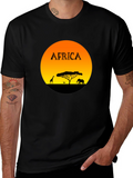 Africa Sunset Graphic Tee - Black Cotton Blend T-Shirt