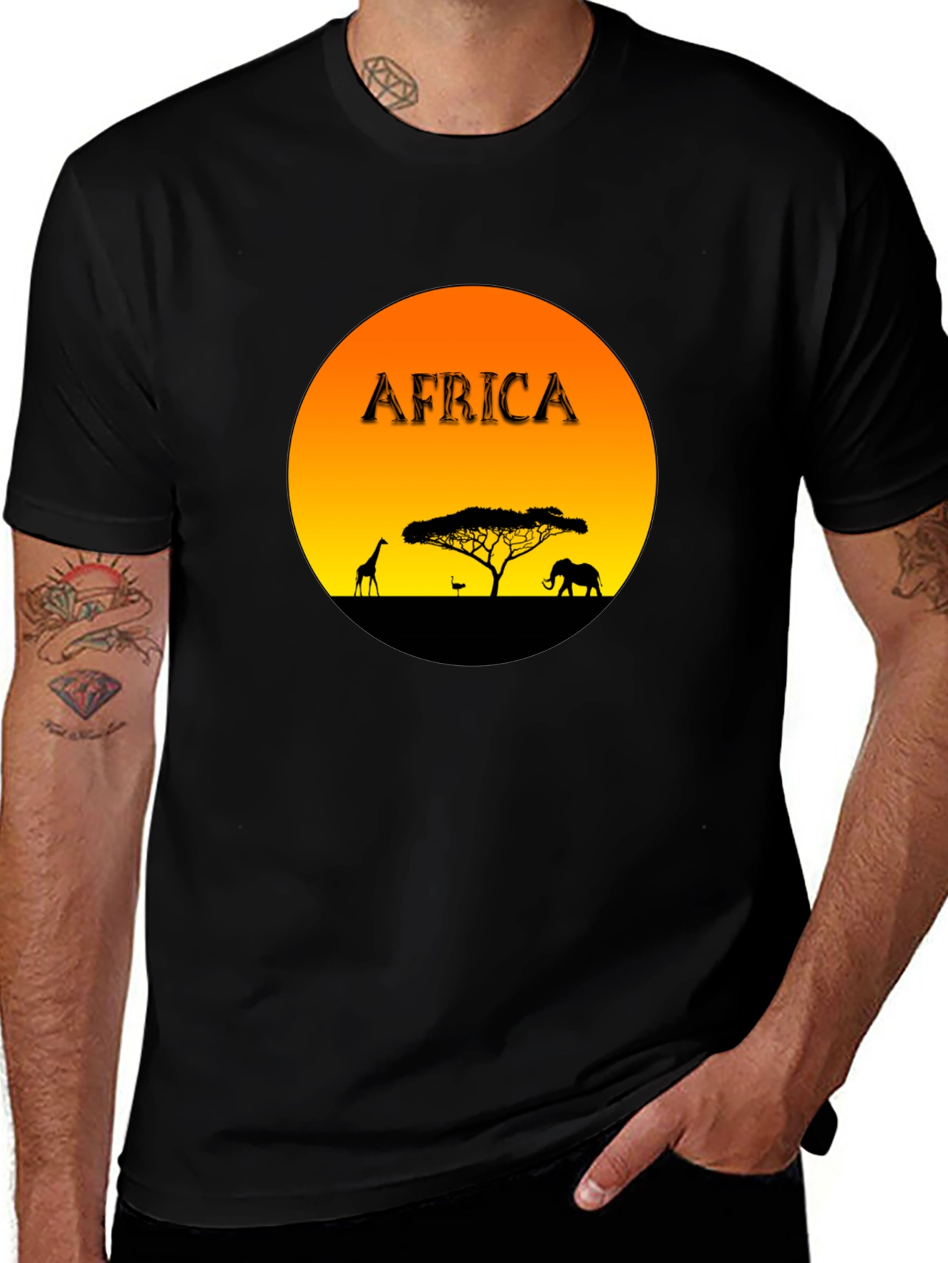 Africa Sunset Graphic Tee - Black Cotton Blend T-Shirt