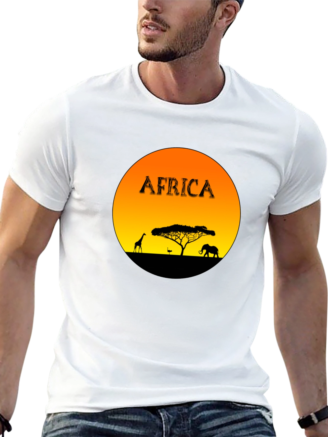 Africa Sunset Graphic Tee - Black Cotton Blend T-Shirt