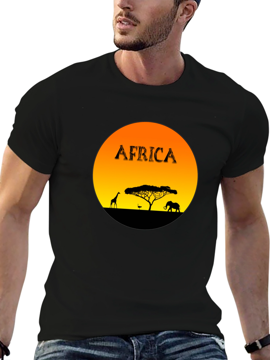Africa Sunset Graphic Tee - Black Cotton Blend T-Shirt