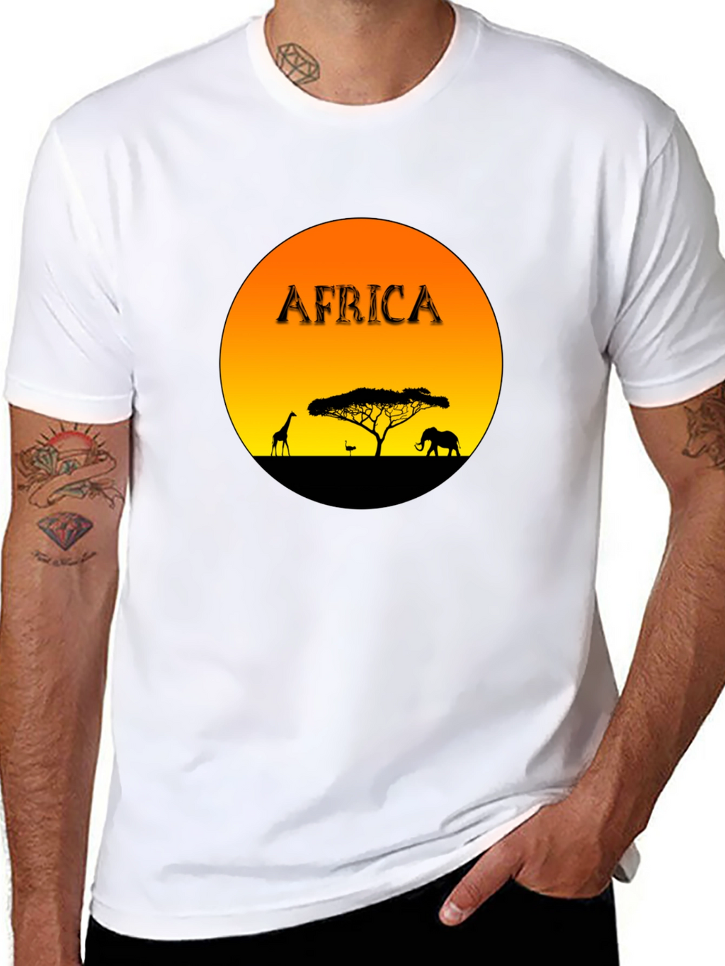 Africa Sunset Graphic Tee - Black Cotton Blend T-Shirt