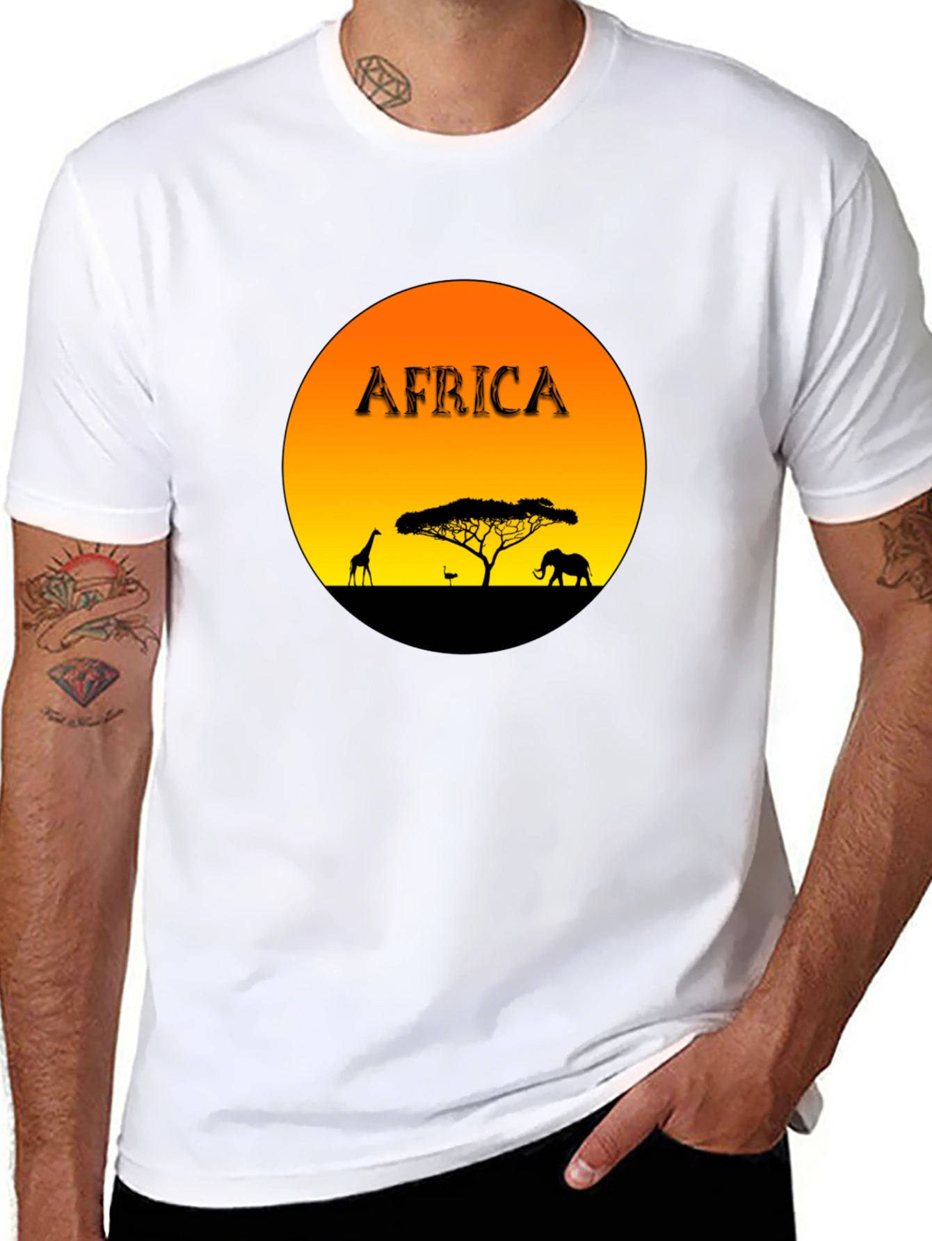 Africa Sunset Graphic Tee - Black Cotton Blend T-Shirt
