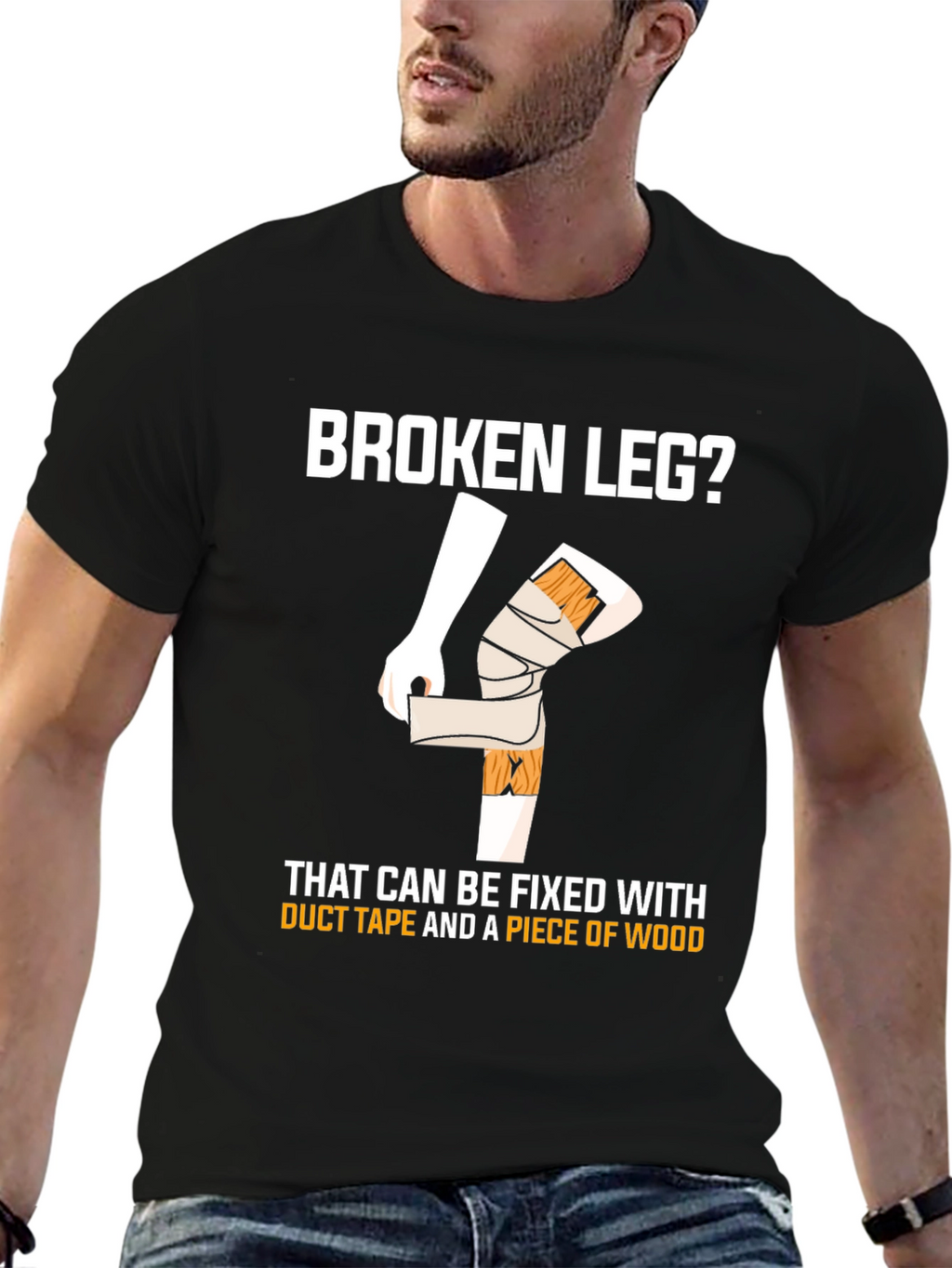 Funny Broken Leg T-Shirt - Duct Tape Fix