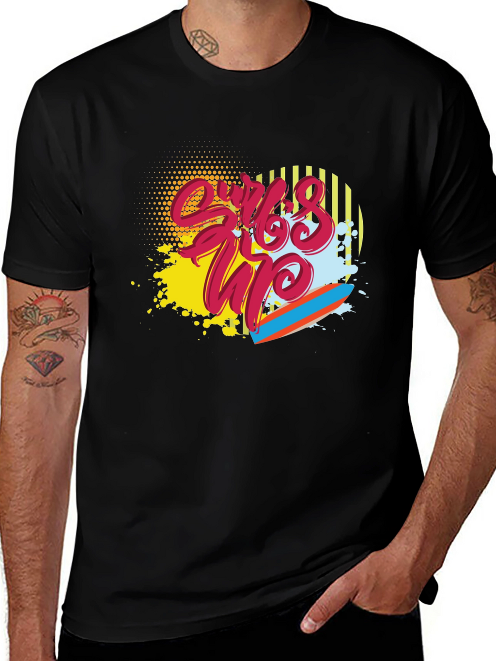 Surfs Up Graphic Tee - Black Cotton Blend