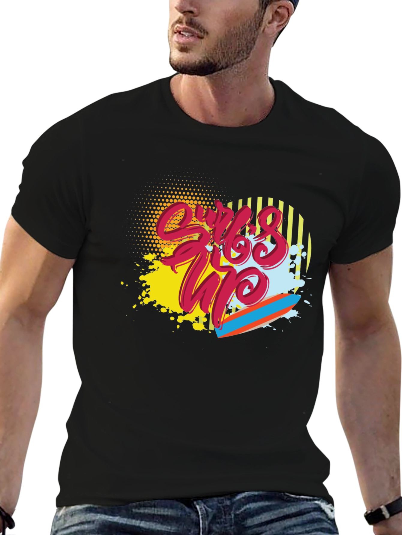 Surfs Up Graphic Tee - Black Cotton Blend