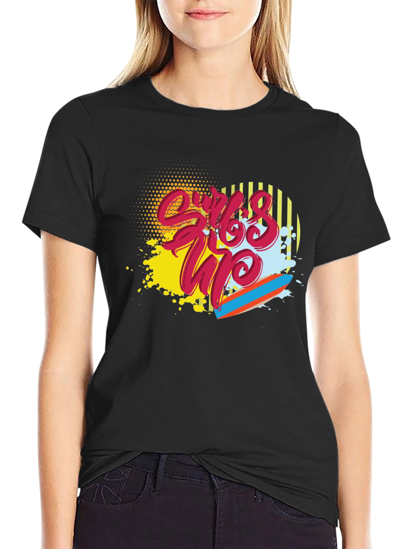 Surfs Up Graphic Tee - Black Cotton Blend