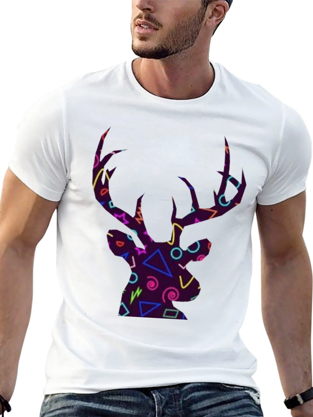 Retro Deer Head Graphic T-Shirt