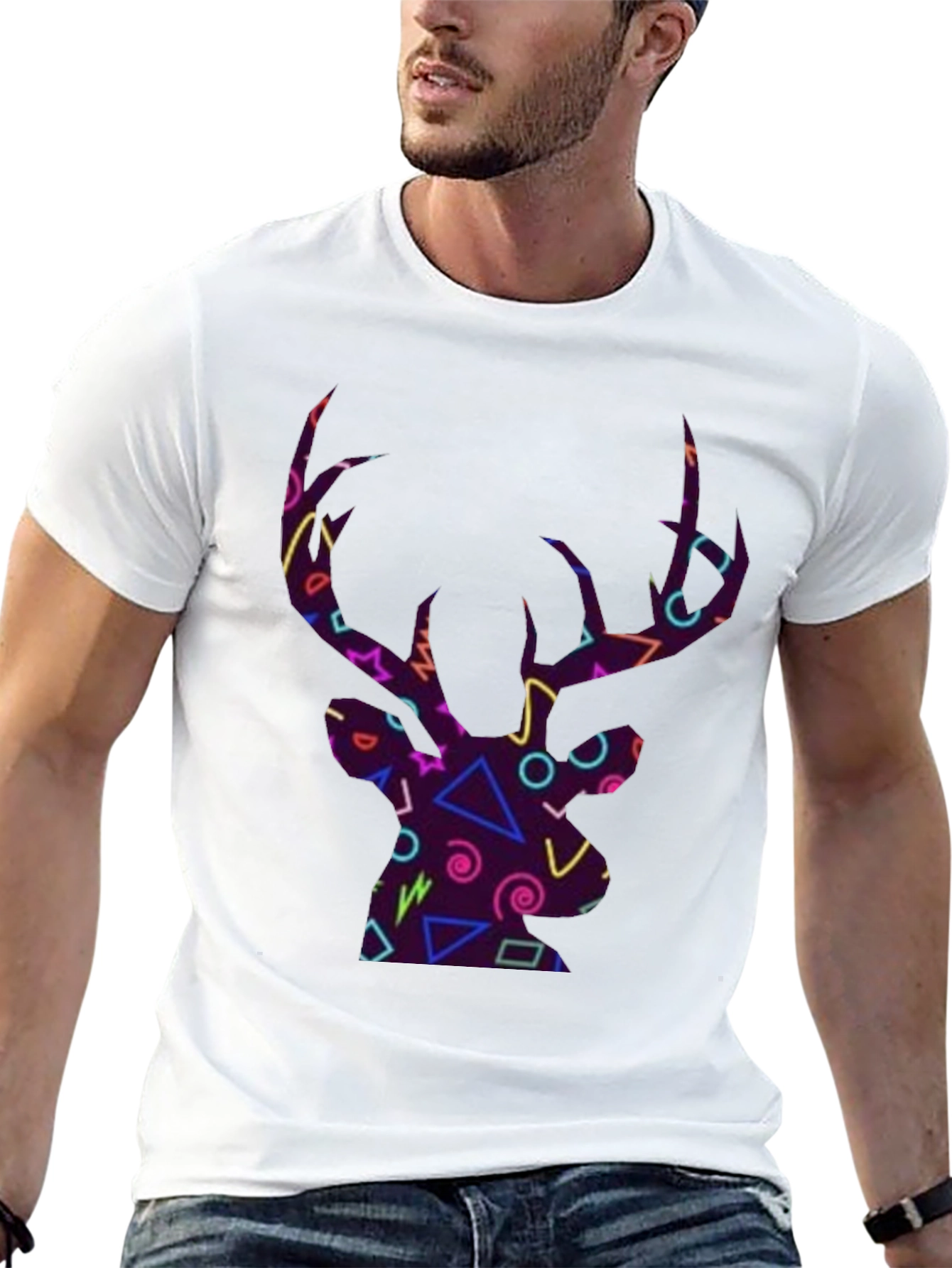 Retro Deer Head Graphic T-Shirt