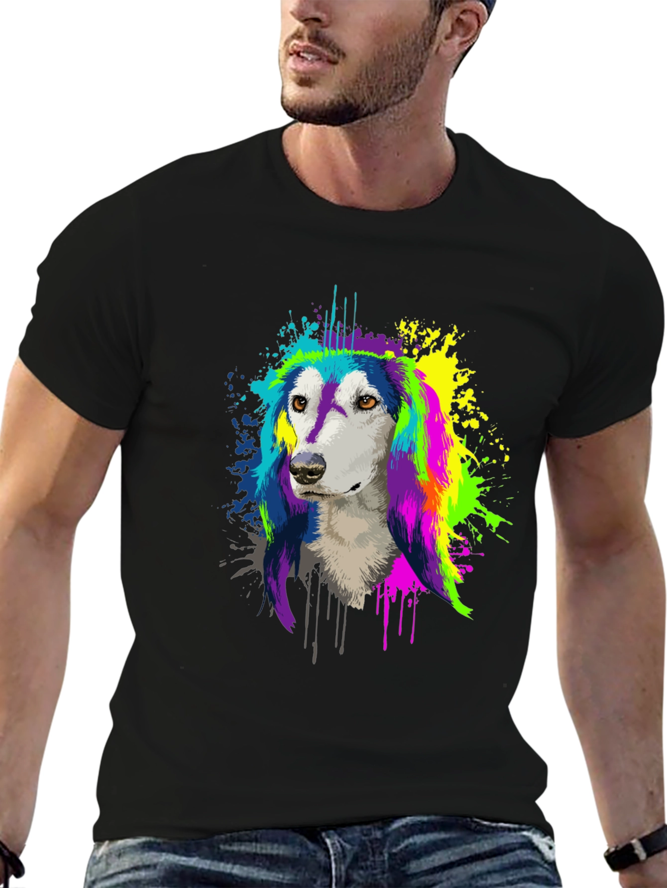 Colorful Dog Graphic Tee - Unisex Black T-Shirt