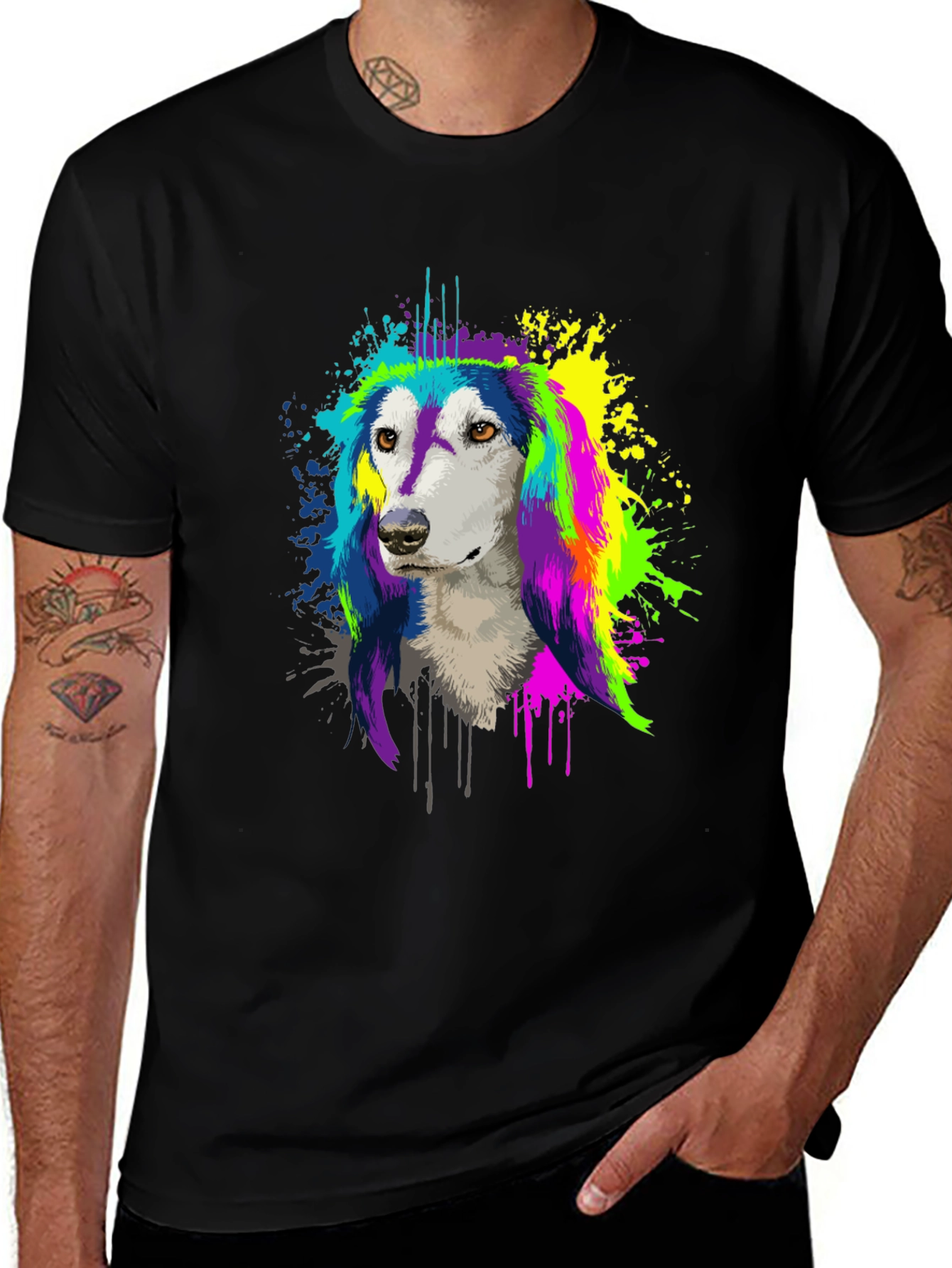 Colorful Dog Graphic Tee - Unisex Black T-Shirt