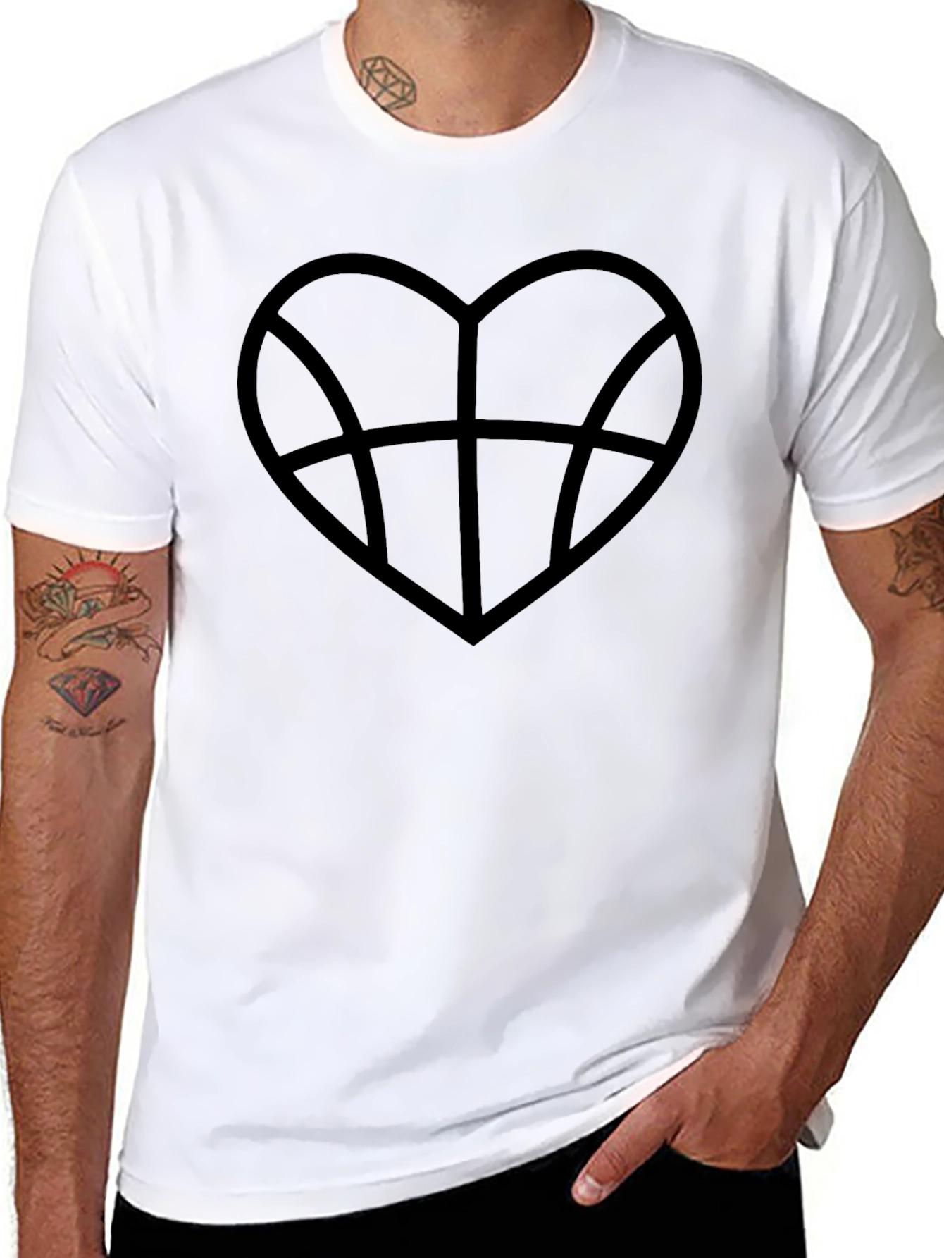 Basketball Heart Graphic Tee - Black Cotton T-Shirt