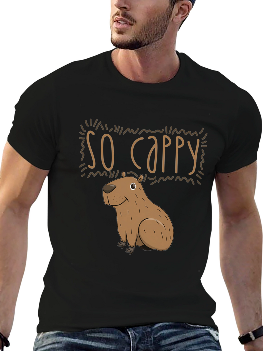 So Cappy Capybara Black T-Shirt - Funny Graphic Tee