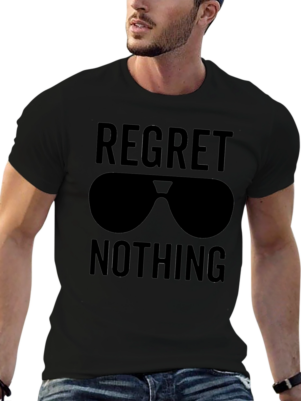 Regret Nothing Aviator Sunglasses Black Graphic Tee