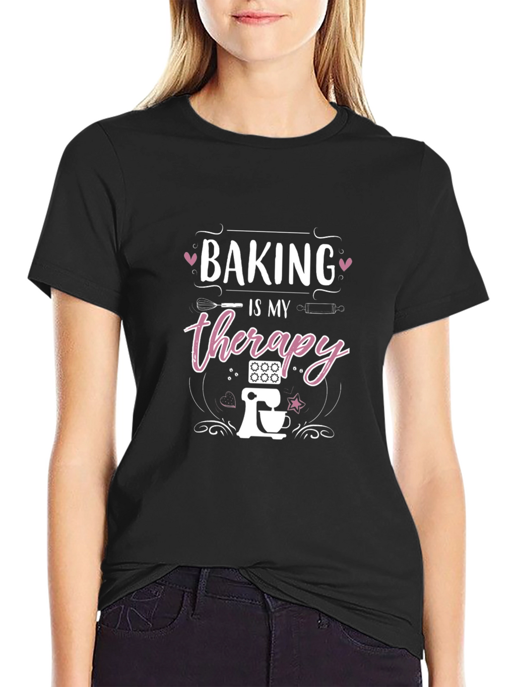 Baking Is My Therapy Black T-Shirt