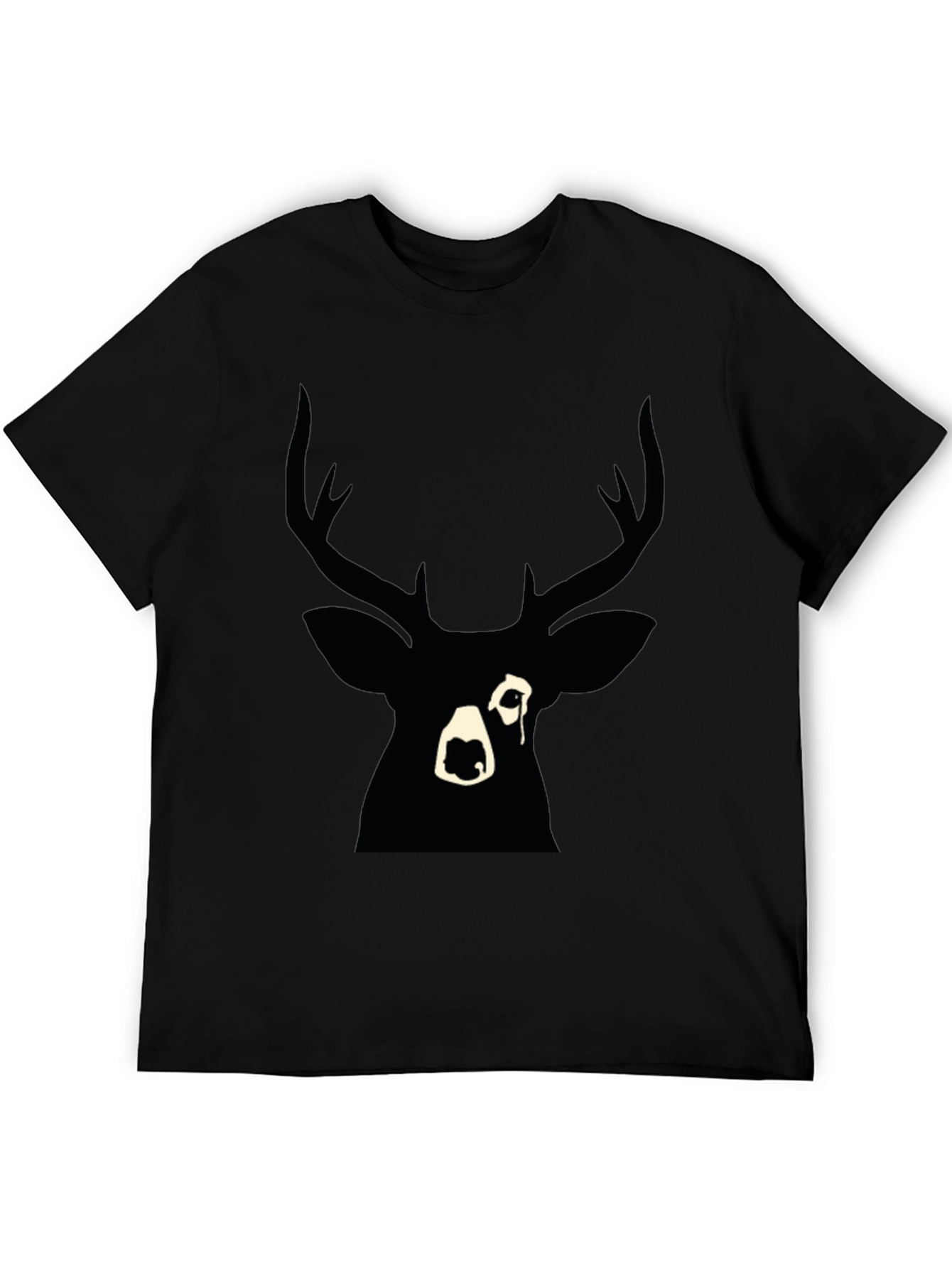 Black Deer Graphic Print T-Shirt - Modern Style