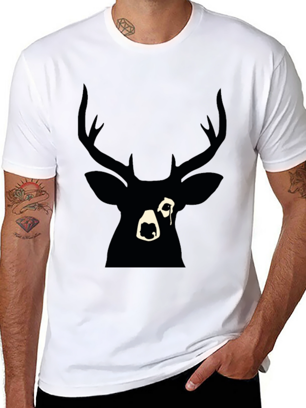 Black Deer Graphic Print T-Shirt - Modern Style
