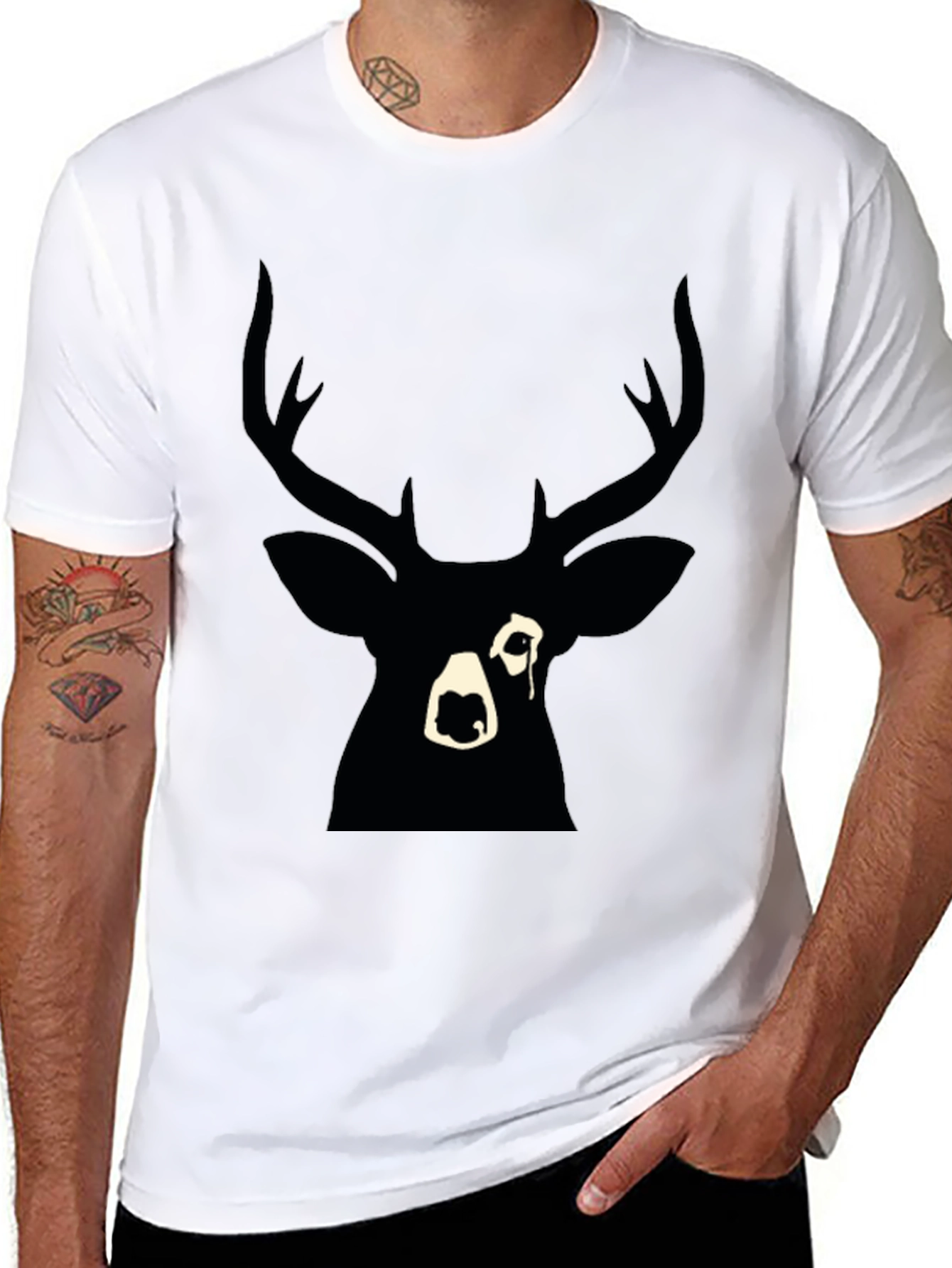 Black Deer Graphic Print T-Shirt - Modern Style