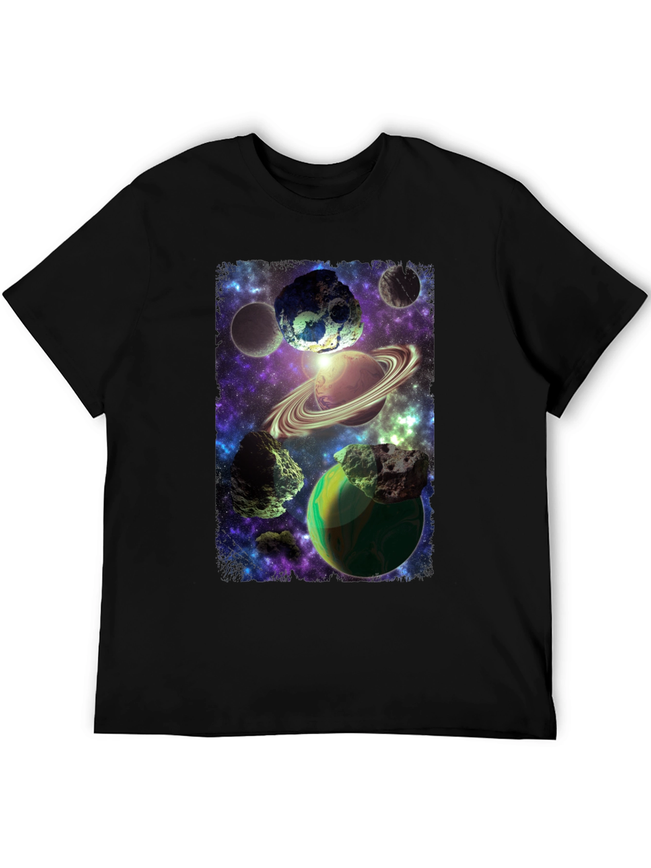 Cosmic Planets Graphic Print Black T-Shirt