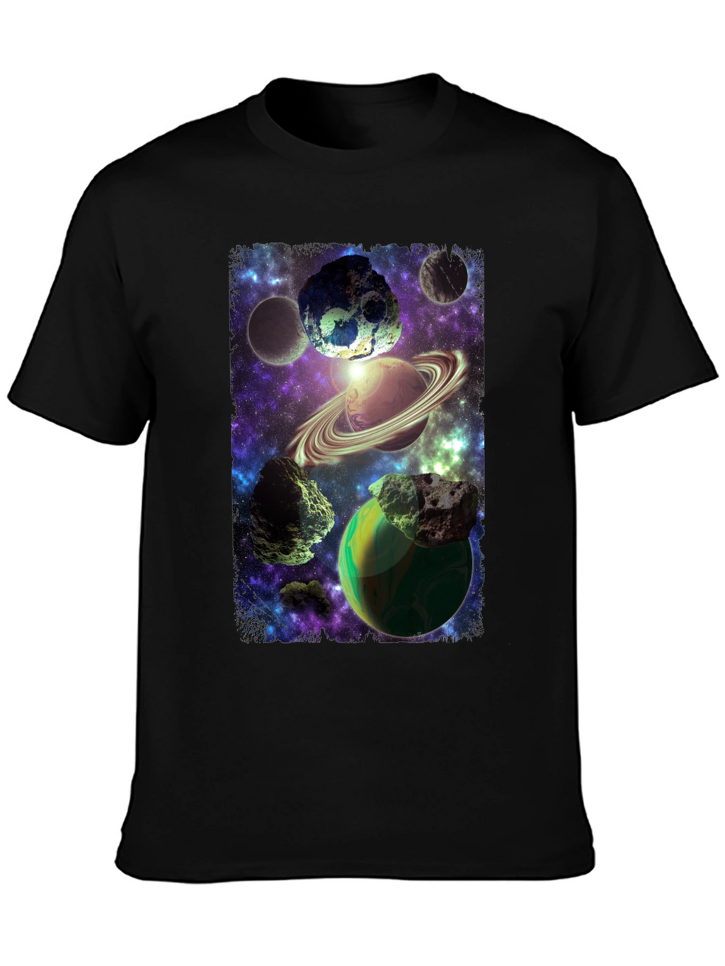 Cosmic Planets Graphic Print Black T-Shirt