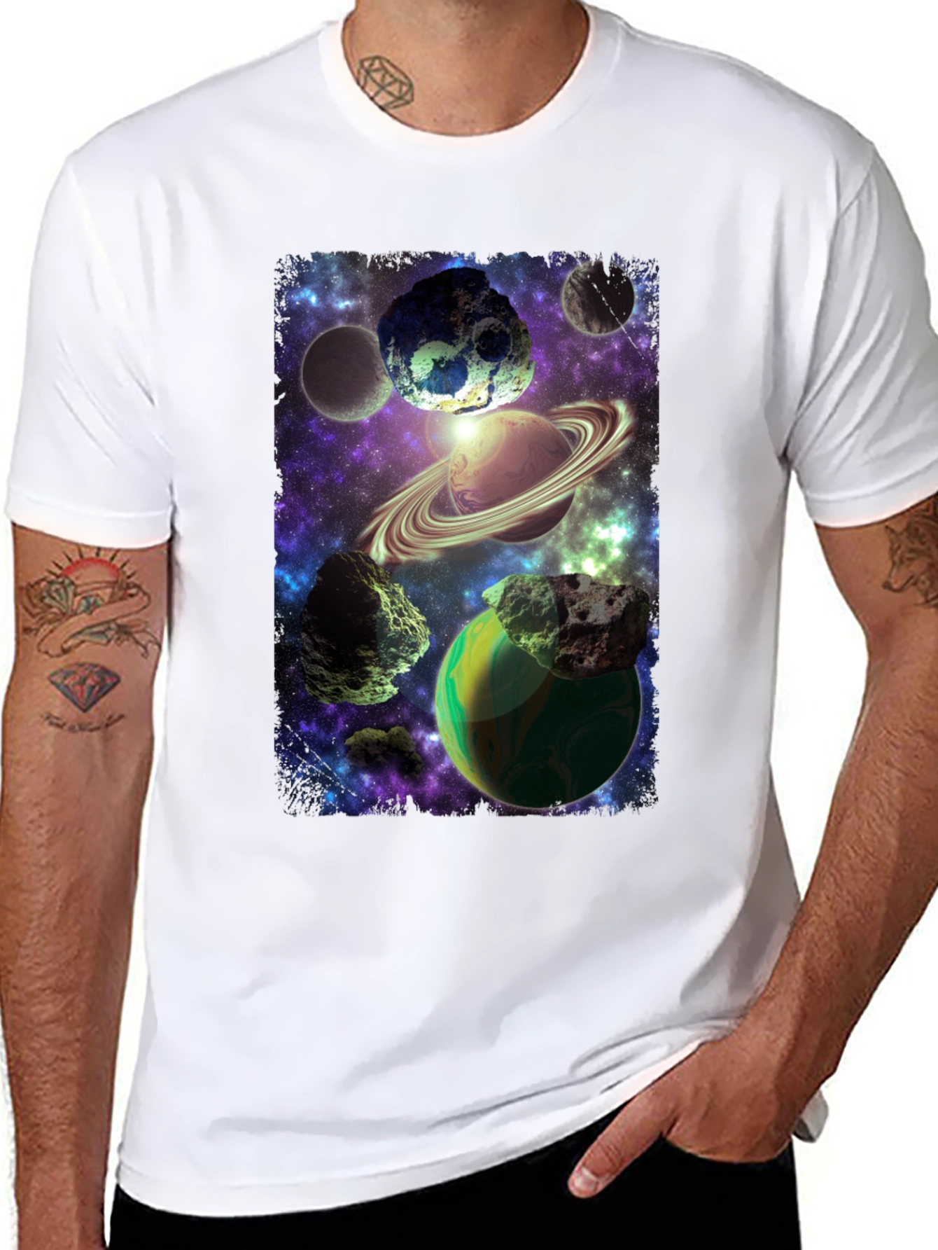 Cosmic Planets Graphic Print Black T-Shirt