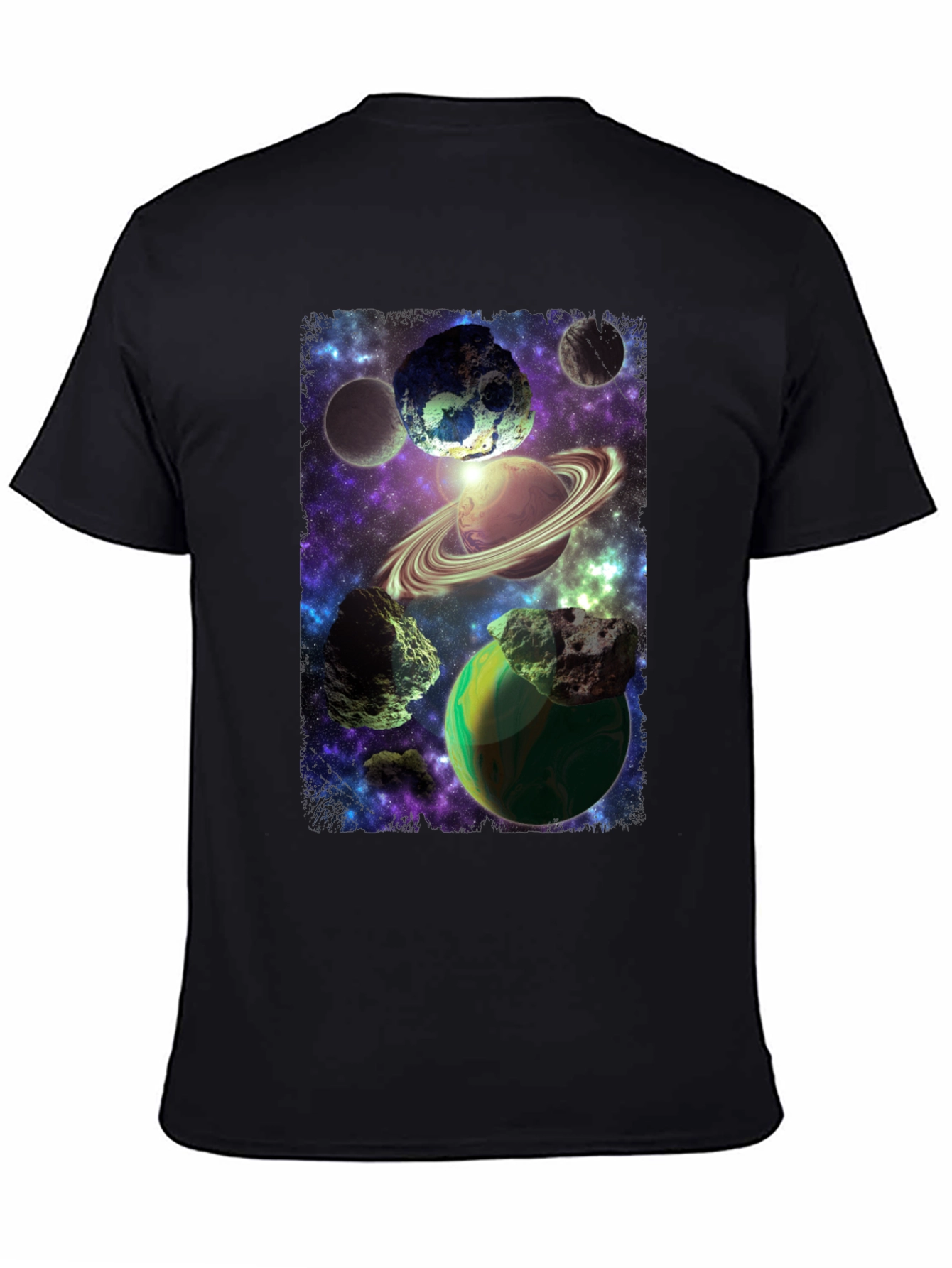 Cosmic Planets Graphic Print Black T-Shirt