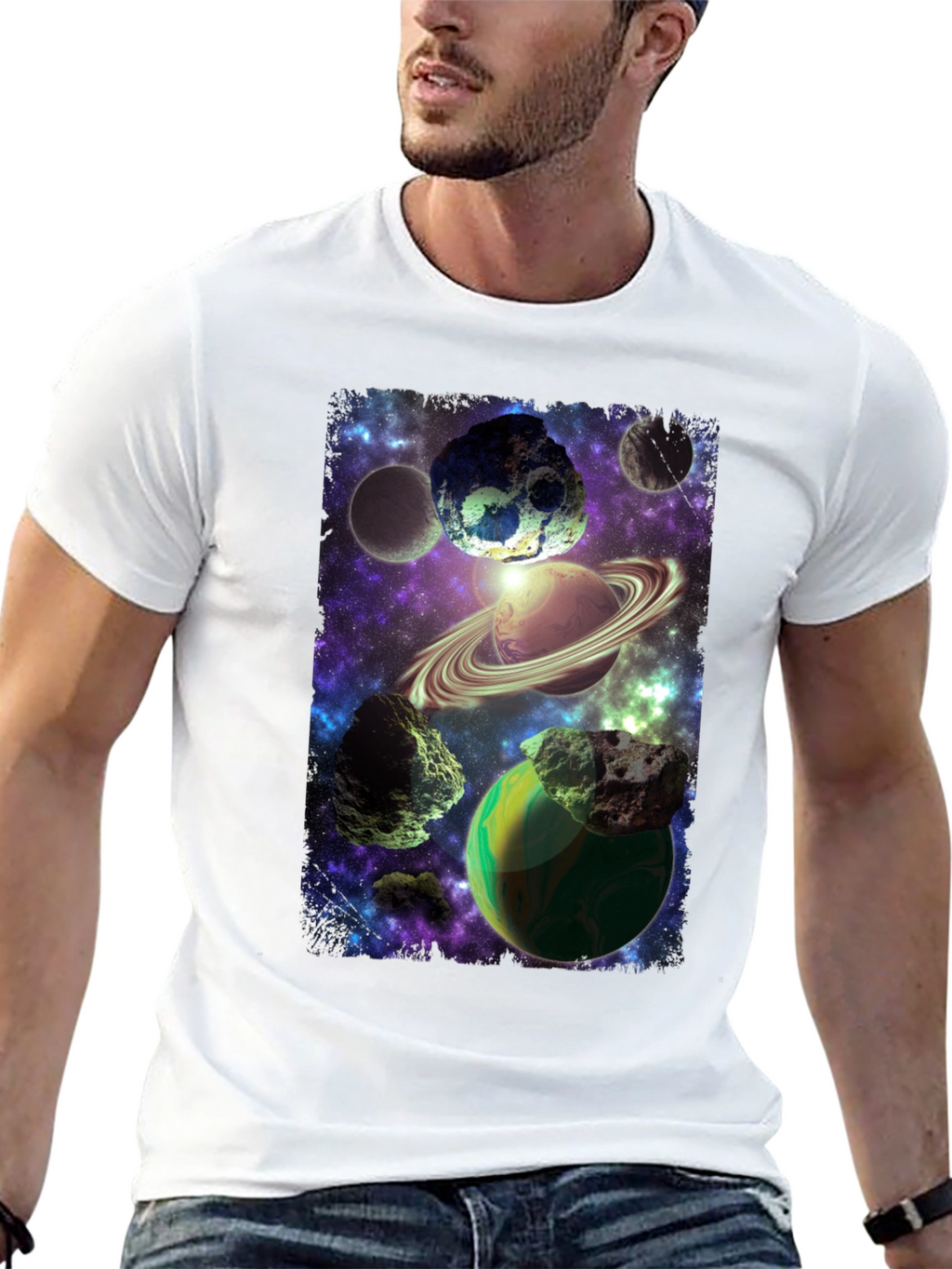 Cosmic Planets Graphic Print Black T-Shirt