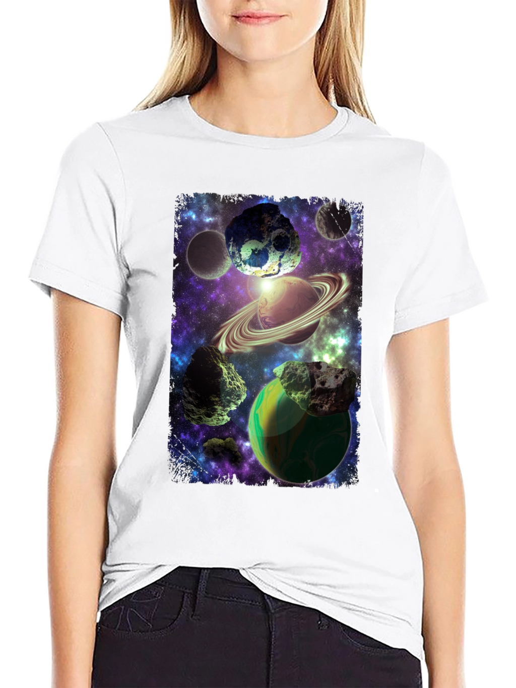 Cosmic Planets Graphic Print Black T-Shirt