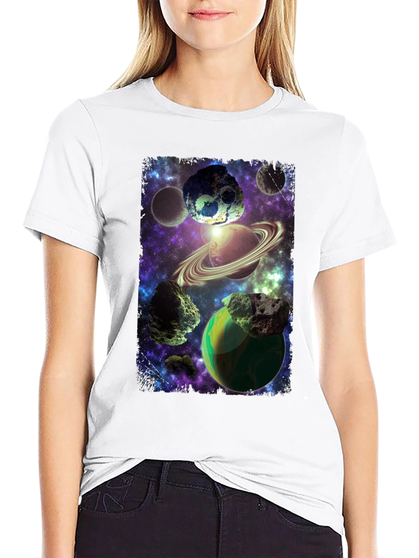 Cosmic Planets Graphic Print Black T-Shirt